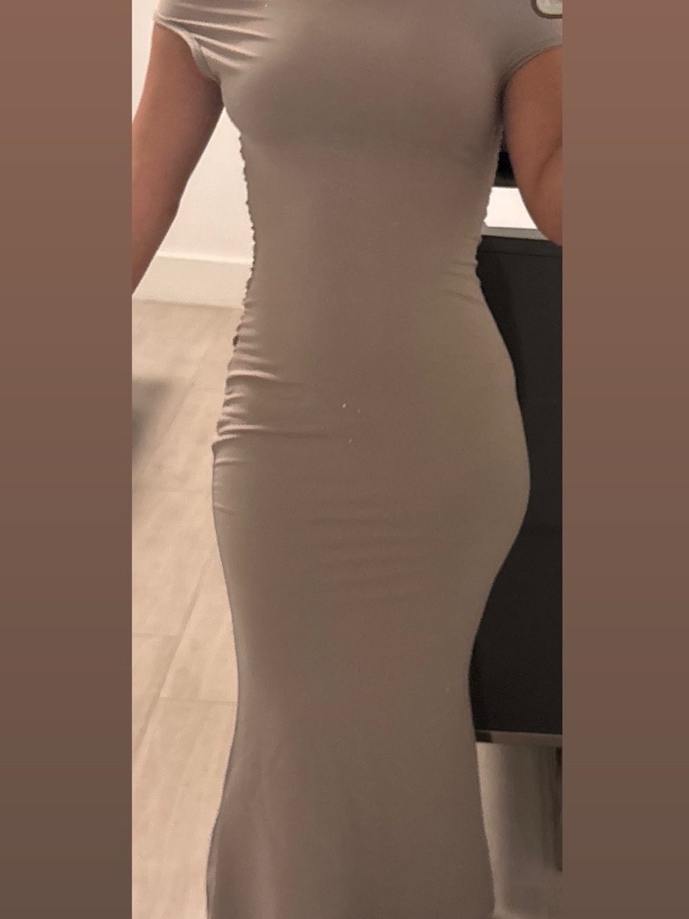 Women’s Slim Fit Taupe Maxi Dress - Short Sleeve